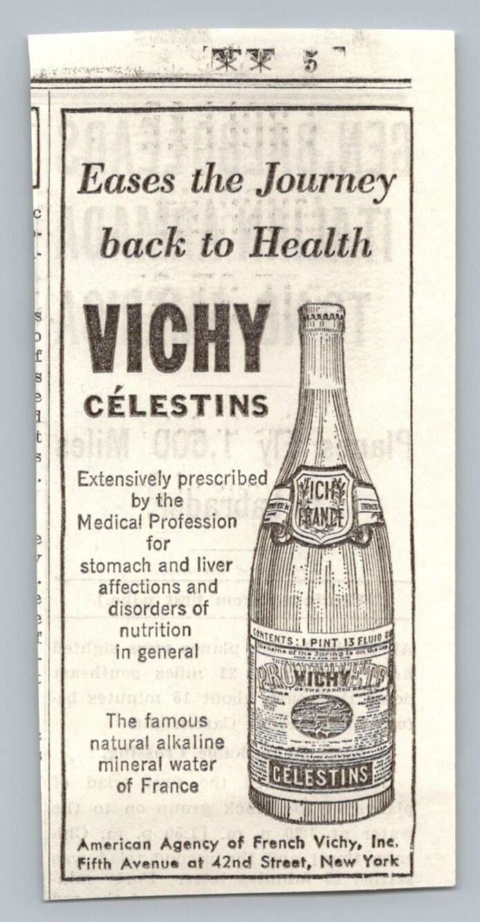Vichy Célestins Mineral Water Print Ad 1930s French Health New York Ephemera